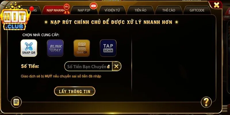 Giao dịch qua hệ thống ngân hàng là cách nạp tiền & Rút tiền Hitclub an toàn