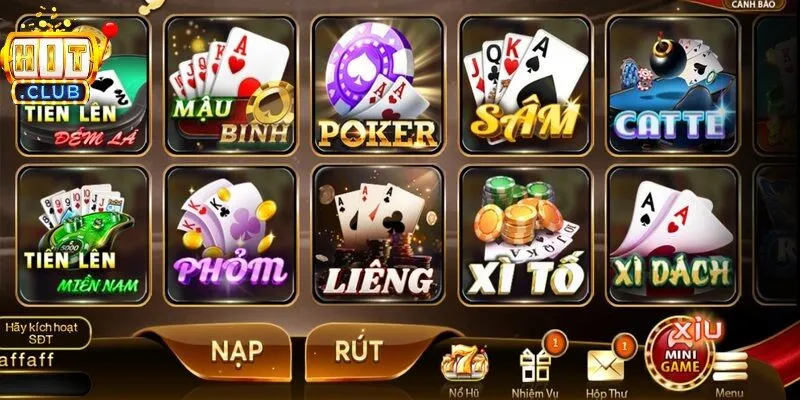 Đa dạng các game bài cho bạn tự do lựa chọn